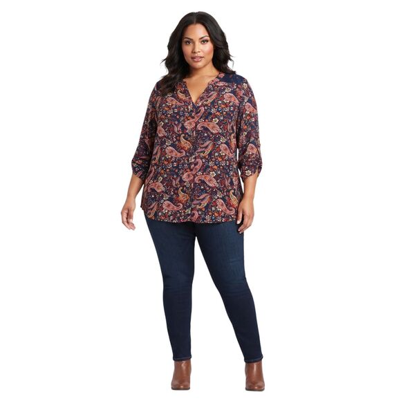 Terra & Sky Tops - Terra & Sky Plus Floral Paisley Boho Blouse 1X